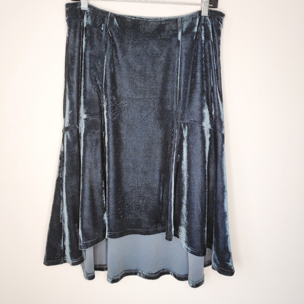 Mystree Gray Crushed Velvet High Low Skirt Ruffle